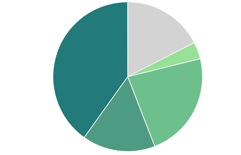 Pie chart showing breakdown of paper use purchases. Most are green.